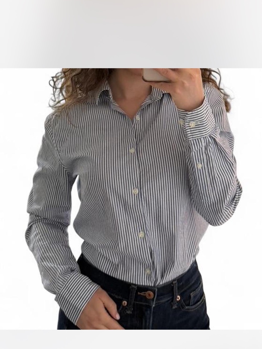 Topman Navy and White Vertical Stripe Dress Shirt